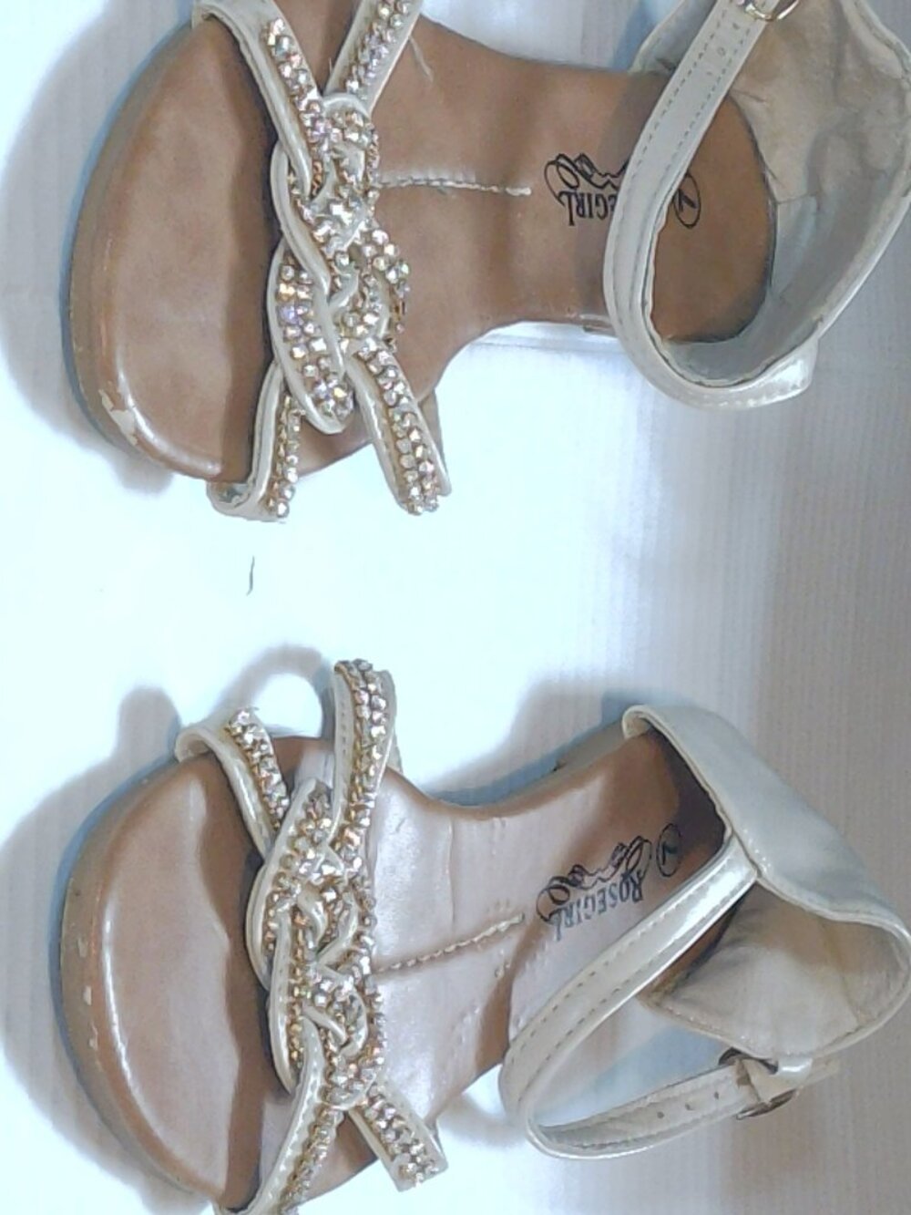 Rosegirl Size 7 Cream Faux Leather Crystal Embellished Dressy Sandals